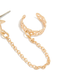 Gold Star Link Cuff  & Stud Earring - link has visual effect only
