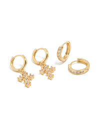 Gold Plated Brass Cubic Zirconia & Cross Huggie Earrings 2-Pack - link has visual effect only