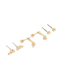 Gold Plated Cubic Zirconia Vine & Ear Jacket Studs 3-Pack - link has visual effect only