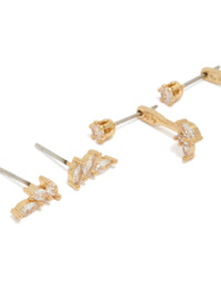 Gold Plated Cubic Zirconia Vine & Ear Jacket Studs 3-Pack - link has visual effect only