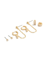 Gold Plated Baguette Chain & Huggie Earrings 4-Pack - link has visual effect only