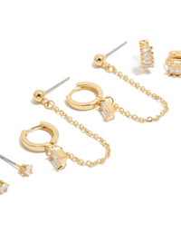Gold Plated Baguette Chain & Huggie Earrings 4-Pack - link has visual effect only