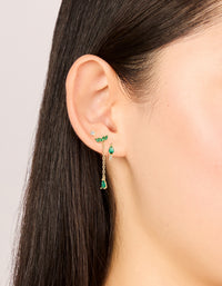 Gold Plated Clear & Green Cubic Zirconia Pear Chain & Stud Earrings 3-Pack - link has visual effect only