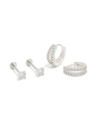 Silver Plated Brass Flat Back Studs  & Huggie Earrings Pack - link has visual effect only