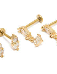 Showcasing dainty gold plated cubic zirconia marquise drop flat back studs with Marquise stone cut and stud closure close up view - link has visual effect only