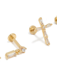Gold Plated Brass Baguette & Cross Flat Back Studs 2-Pack - link has visual effect only