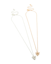 Mixed Metal Bow & Heart Necklaces 2-Pack - link has visual effect only