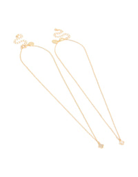 Gold Diamante & Smooth Flower Necklaces 2-Pack - link has visual effect only
