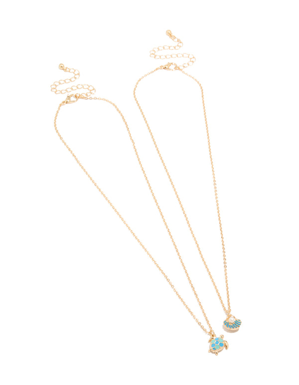 Gold Turtle & Shell Necklaces 2-Pack