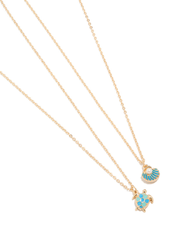 Gold Turtle & Shell Necklaces 2-Pack
