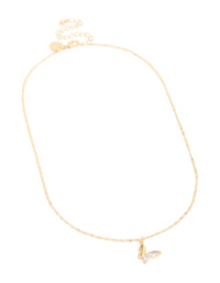 Gold Half Smooth Half Diamante Butterfly Pendant Necklace - link has visual effect only