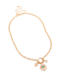 Gold Evil Eye & Hamsa Hand Charms Necklace - link has visual effect only