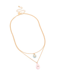Featuring a gold acrylic and diamante pendant layered necklace front view - link has visual effect only