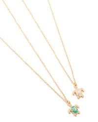 Gold Green & White Turtle Necklaces 2-Pack - link has visual effect only