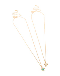 Gold Green & White Turtle Necklaces 2-Pack - link has visual effect only