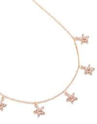 Gold Pink Diamante Floral Charms Station Necklace - link has visual effect only
