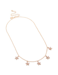 Gold Pink Diamante Floral Charms Station Necklace - link has visual effect only