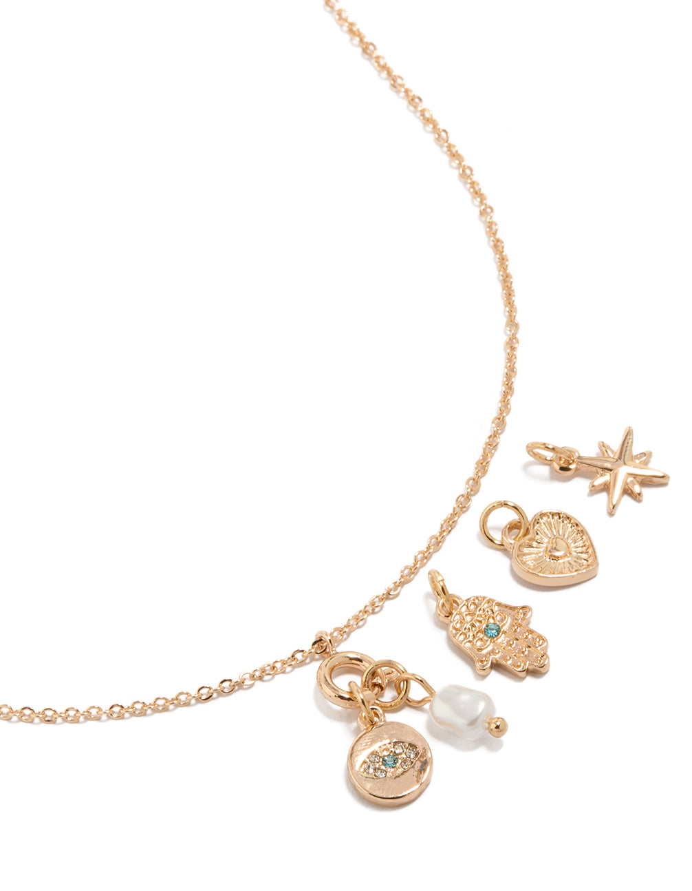 Gold Evil Eye Hamsa & Star Charm Necklace
