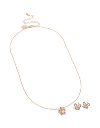 Rose Gold Diamante Butterfly Stud Earrings & Necklace Set - link has visual effect only