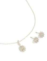 Silver Vintage Diamante Necklace & Earrings Set - link has visual effect only
