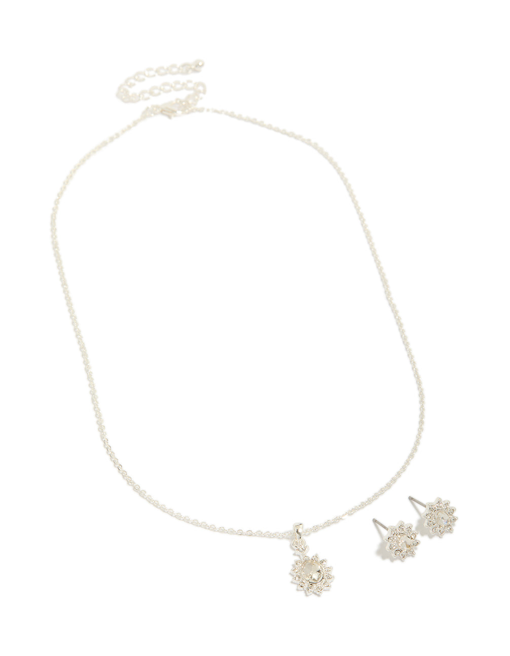 Silver Vintage Diamante Necklace & Earrings Set