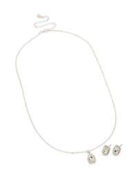 Silver Square Diamante Vintage Necklace & Earrings Set - link has visual effect only