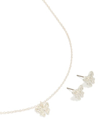 Silver Diamante Bow Necklace & Earrings Set - link has visual effect only