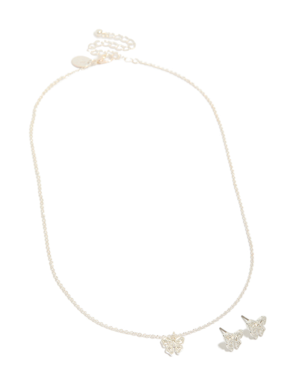 Silver Diamante Bow Necklace & Earrings Set