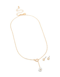 Gold Heart Pearl Necklace & Heart  Earrings Set - link has visual effect only