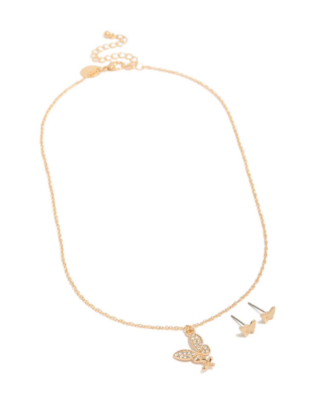 Gold Diamante Butterfly Pendant Necklace & Earrings Set