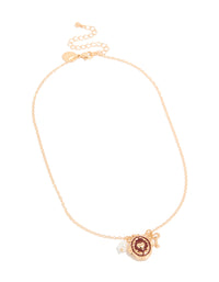 Elegant gold bow charm heart locket necklace featuring pearl pendant front view - link has visual effect only