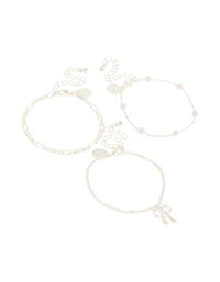 Silver Pearl & Bow Charm  Bracelets 3-Pack - link has visual effect only
