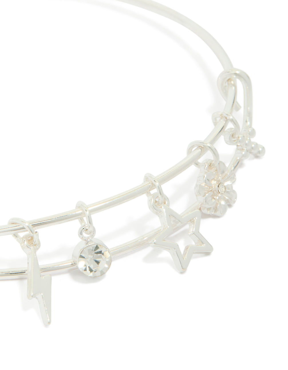 Silver Lightning & Cross Charm Bangle