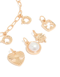 Gold Pearl Clover & Heart Charms Bracelet - link has visual effect only