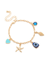 Gold Evil Eye & Shell Charm Bracelet - link has visual effect only