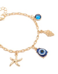 Gold Evil Eye & Shell Charm Bracelet - link has visual effect only