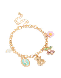 Gold Bear & Rose Charm Bracelet - link has visual effect only