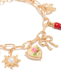 Gold Pearl Heart Charm Bracelet - link has visual effect only