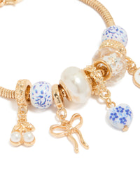 Gold Floral Heart & Painted Beaded Charm Bracelet - link has visual effect only