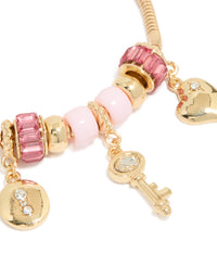 Gold Key & Lock Heart Charm Bracelet - link has visual effect only