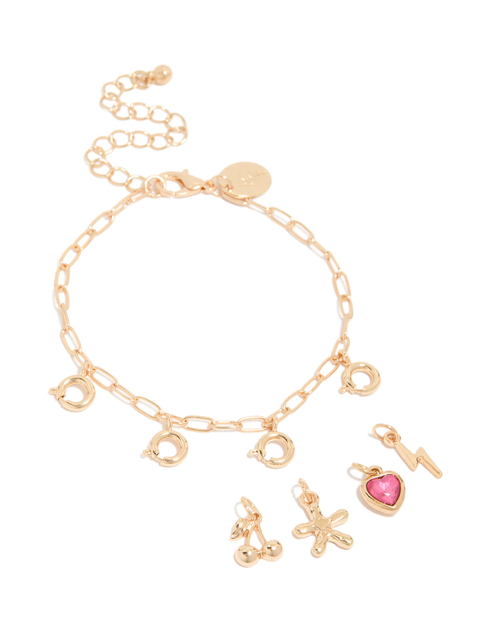 Gold Lightning & Heart Charm Bracelet