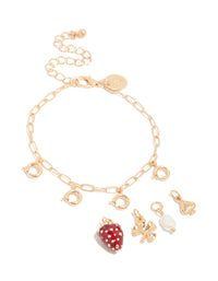 Gold Strawberry & Club Charm Bracelet - link has visual effect only