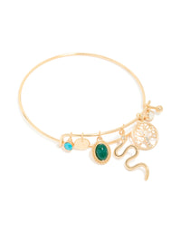 Gold Snake & Tree Of Life Charm Bangle - link has visual effect only