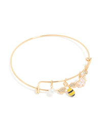 Gold Bee & Flower Charm Bangle - link has visual effect only
