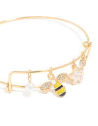 Gold Bee & Flower Charm Bangle - link has visual effect only