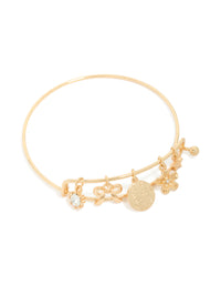 Gold Diamante Bow & Flower Charm Banglle - link has visual effect only