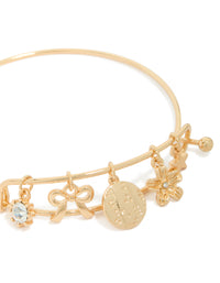 Gold Diamante Bow & Flower Charm Banglle - link has visual effect only