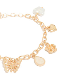 Gold Cross & Butterfly Charm Bracelet - link has visual effect only