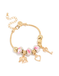 Gold Elephant & Key Charm Bracelet - link has visual effect only