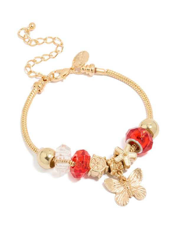 Gold Beaded & Butterfly Charm Bracelet